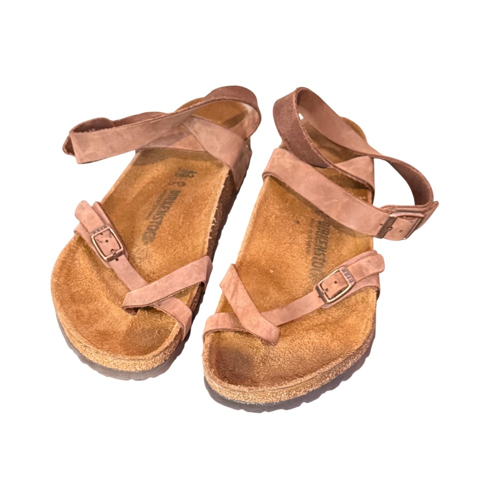 Birkenstock Yara Sandals Mens 9 Womens 11 Brown Leather Ankle Wrap Toe Loop